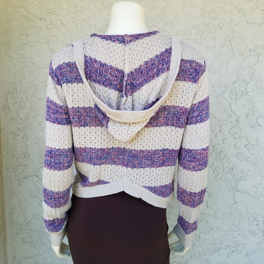 Roxy Plum & Oatmeal Striped Knit Hoodie Cardigan